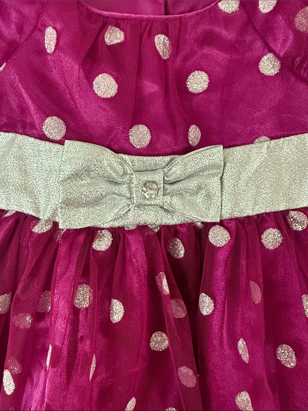 Jona Michelle Girls' magenta Polka Dot Party Dress with Silver Sash sz 3T